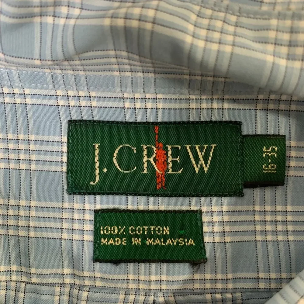 Vintage J Crew Shirt Mens 16 Blue Cotton Plaid Button Down Long Sleeve Dress